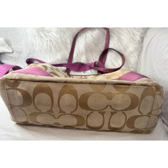 Coach Signature Canvas Tote Bag/Diaper Bag Pink Leather‎ Trim & Shoulder Strap - Picture 6 of 16